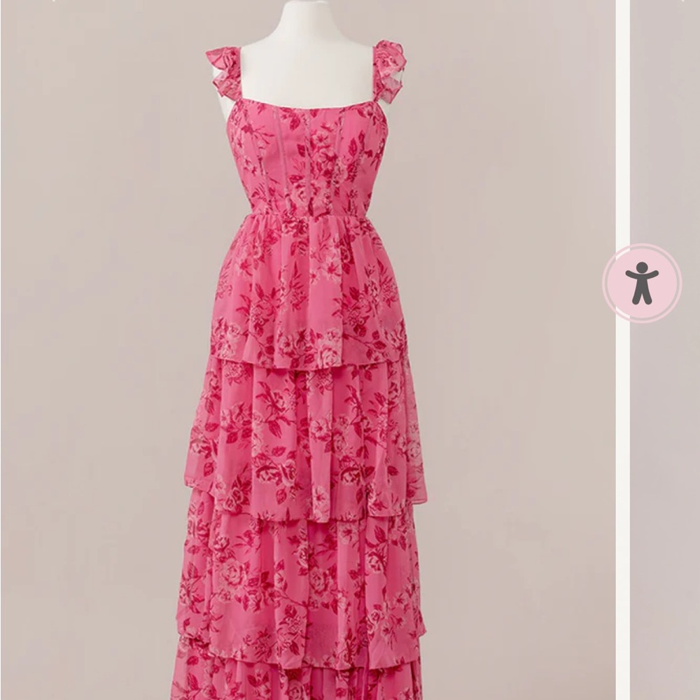 Revelry Pink Floral Tiered Womens Dress